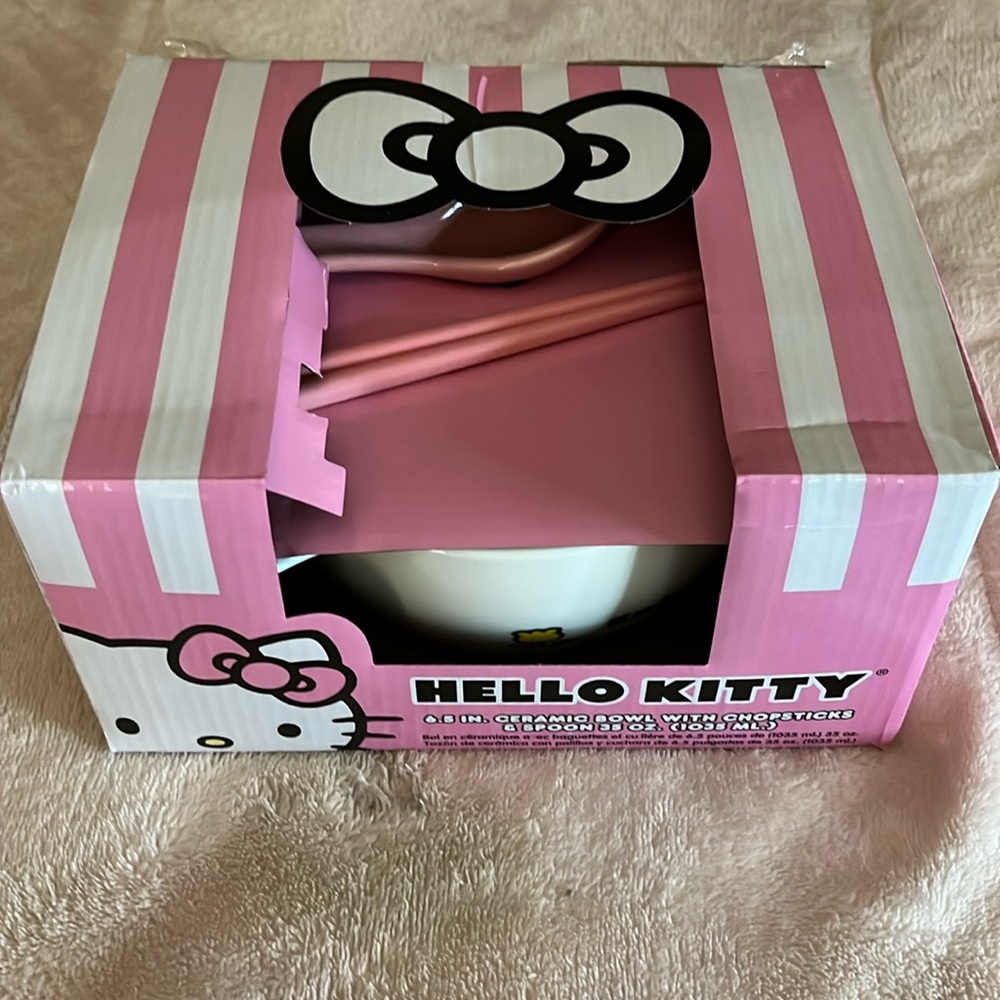 Hello Kitty Ceramic Bowl with Chopsticks and spoon